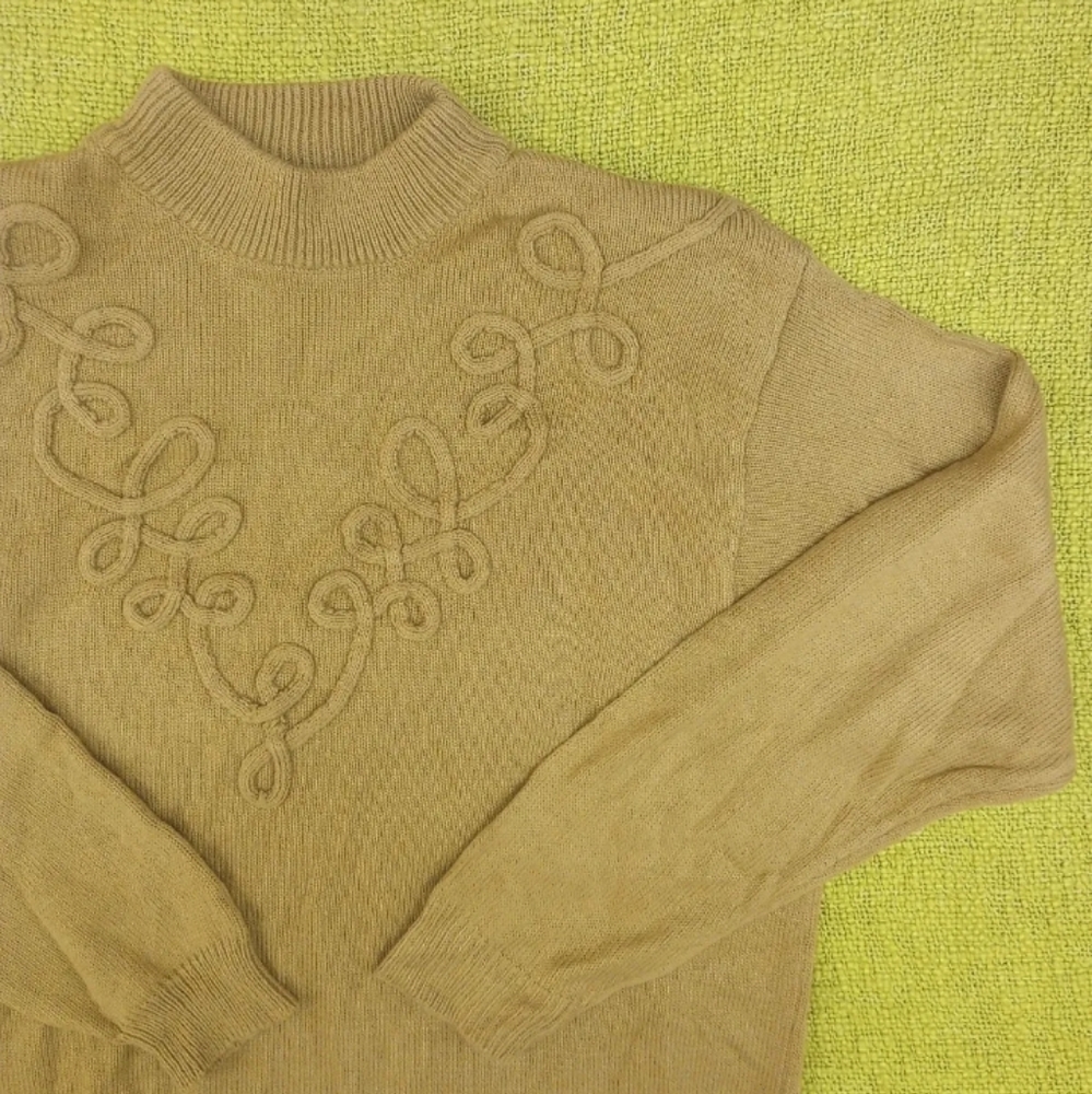 Vintage 80s Sweater Beige Light Brown Mock Neck Sellecca Woman Size 1X
